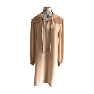 🇨🇦 70s Matinée Tan Midi Dress With Pleated Collar Size Medium